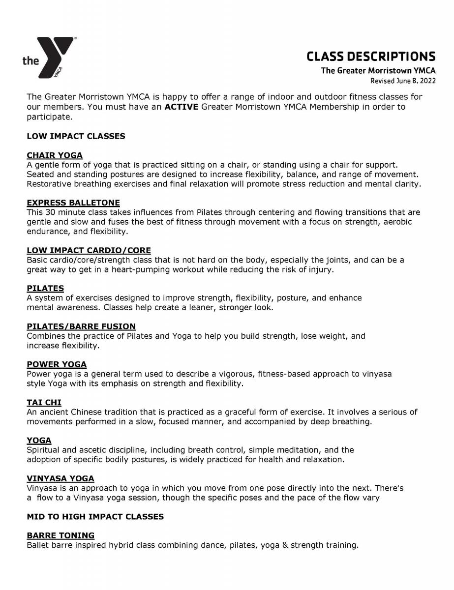 Fitness Class Descriptions The Greater Morristown YMCA